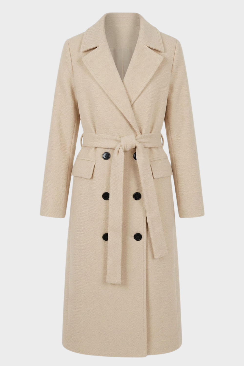 Women's Coat with Belt and Notched Collar
