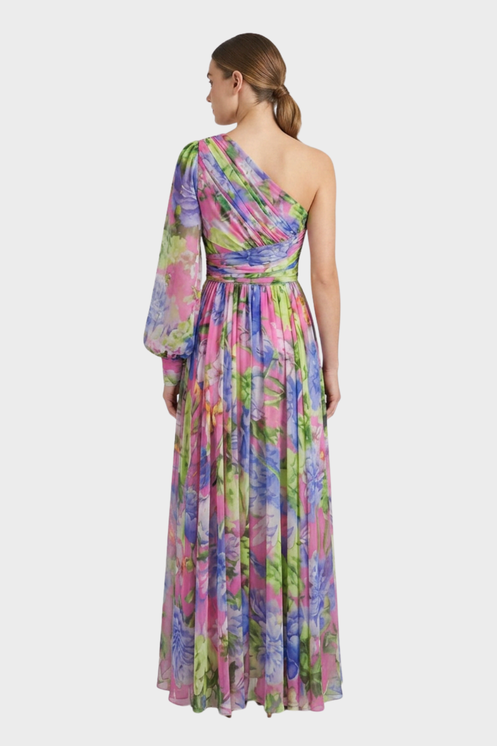 Women's One-Shoulder Maxi Dress with Floral Pattern
