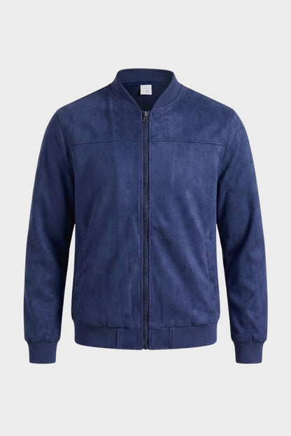 Men's Leather Jacket with Zip and Stand-Up Collar