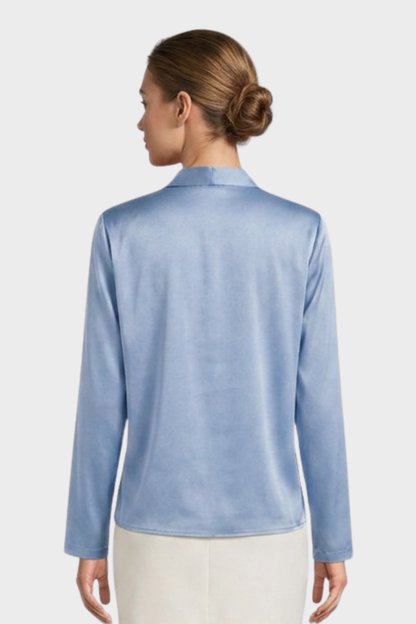 Women's Wrap Blouse with V-Neck and Long Sleeves