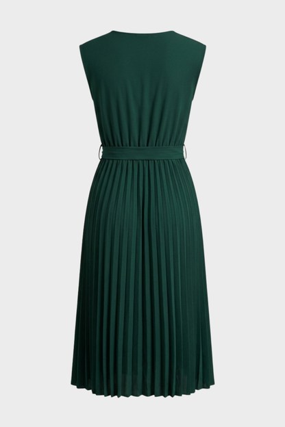 Midi Dress for Women with Pleated Skirt and Belt