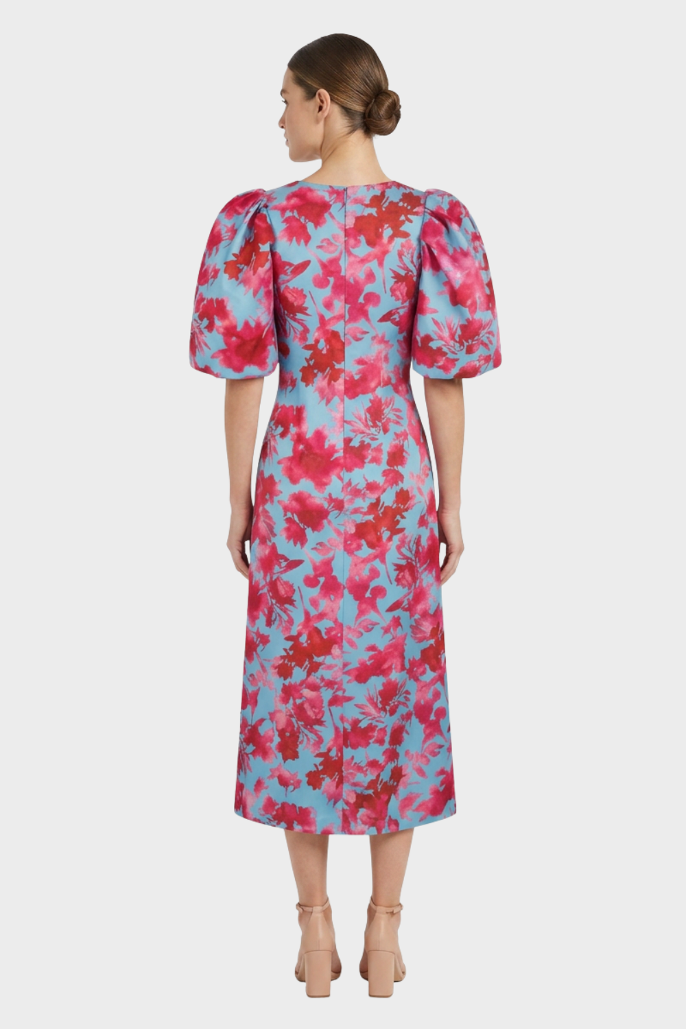 Women's Midi Dress with V-Neck and Floral Pattern