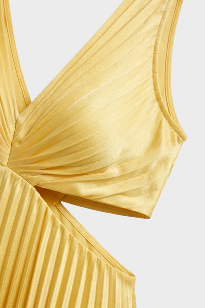 Maxi Dress for Women with Pleats and V-Neck