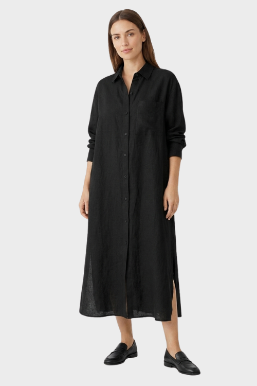Women's Long Shirt Dress with Button Placket