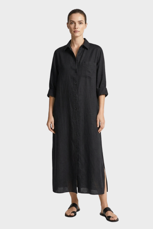 Women's Long Shirt Dress with Button Placket