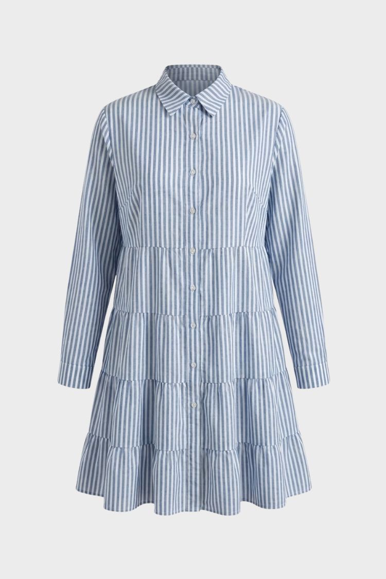 Women's Shirt Dress with Stripes and Button Placket