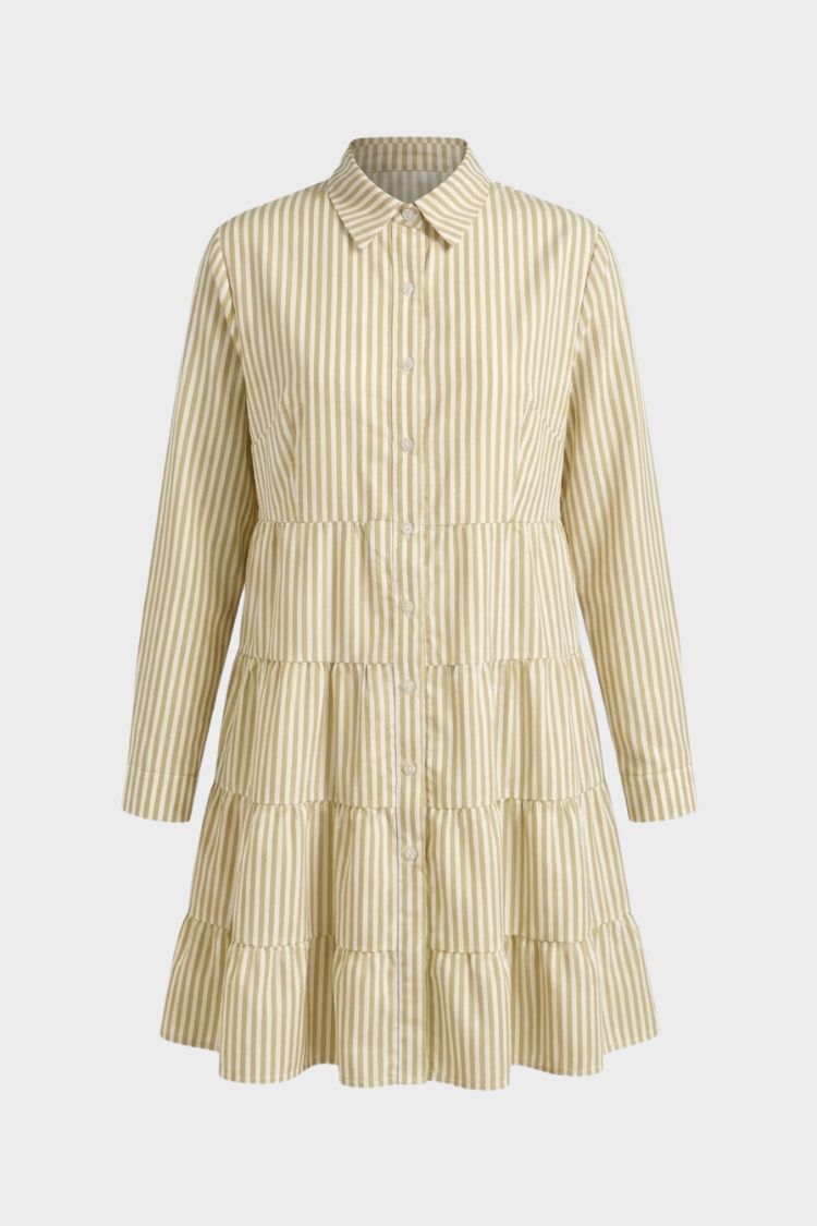 Women's Shirt Dress with Stripes and Button Placket