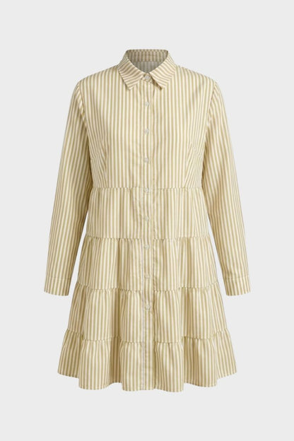 Women's Shirt Dress with Stripes and Button Placket