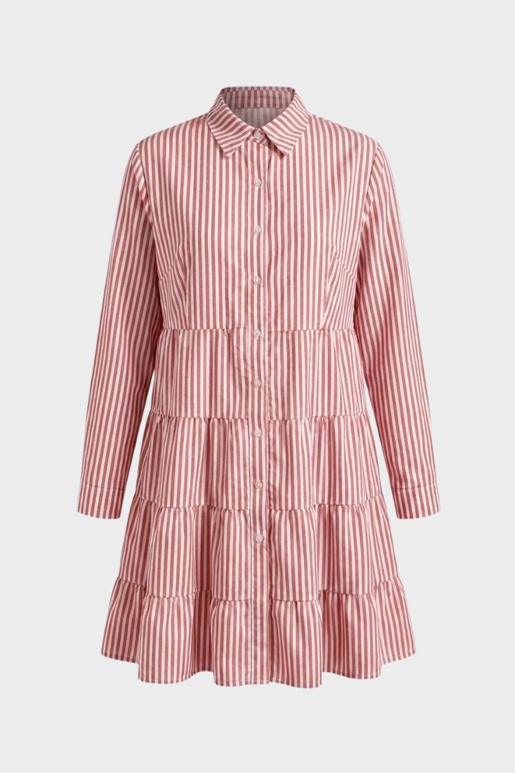 Women's Shirt Dress with Stripes and Button Placket