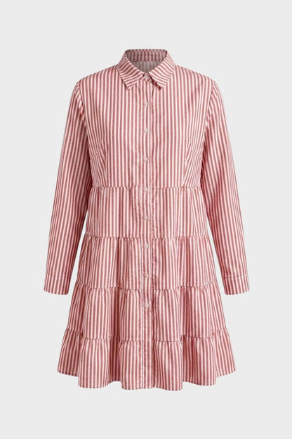 Women's Shirt Dress with Stripes and Button Placket