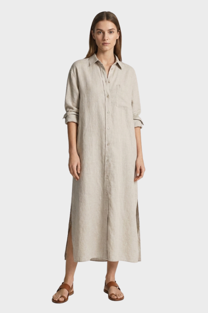Women's Long Shirt Dress with Button Placket