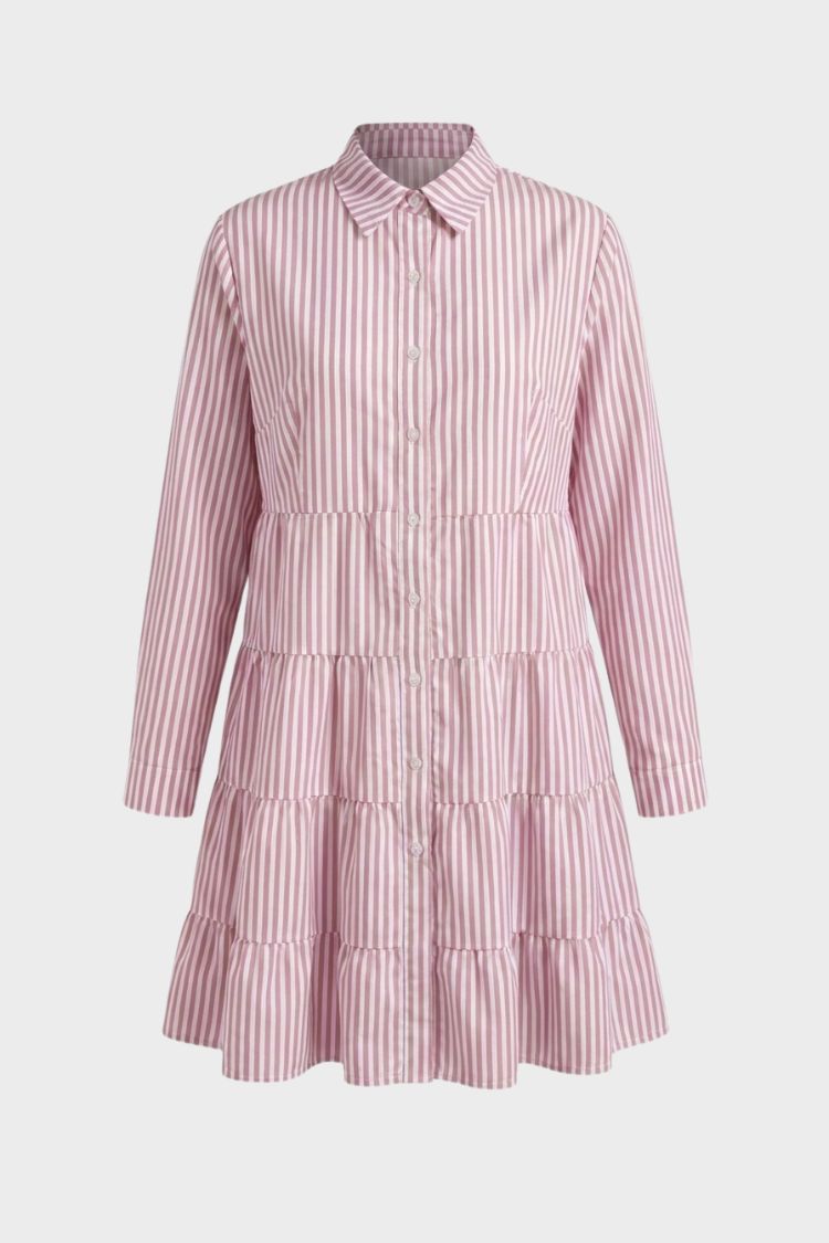 Women's Shirt Dress with Stripes and Button Placket