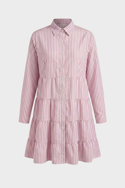 Women's Shirt Dress with Stripes and Button Placket