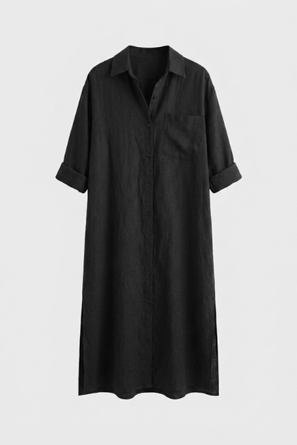Women's Long Shirt Dress with Button Placket