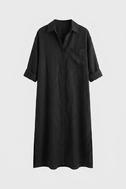 Women's Long Shirt Dress with Button Placket