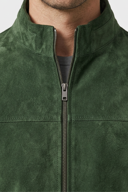 Men's Suede Leather Jacket with Zip
