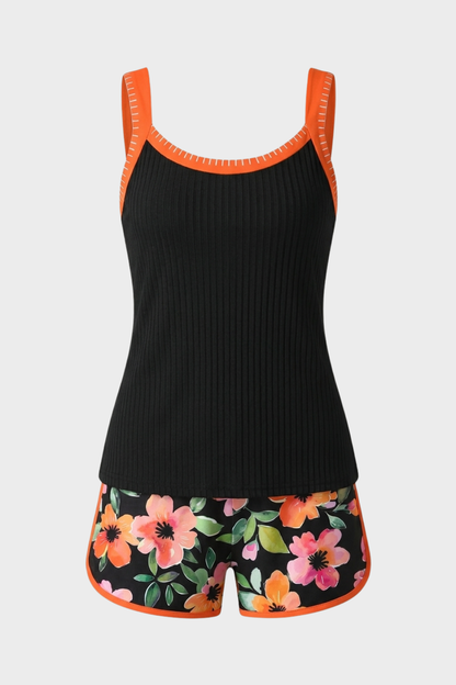 Women's Floral Tankini Swimsuit | Contrast Trim
