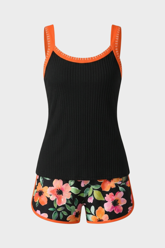 Women's Floral Tankini Swimsuit | Contrast Trim