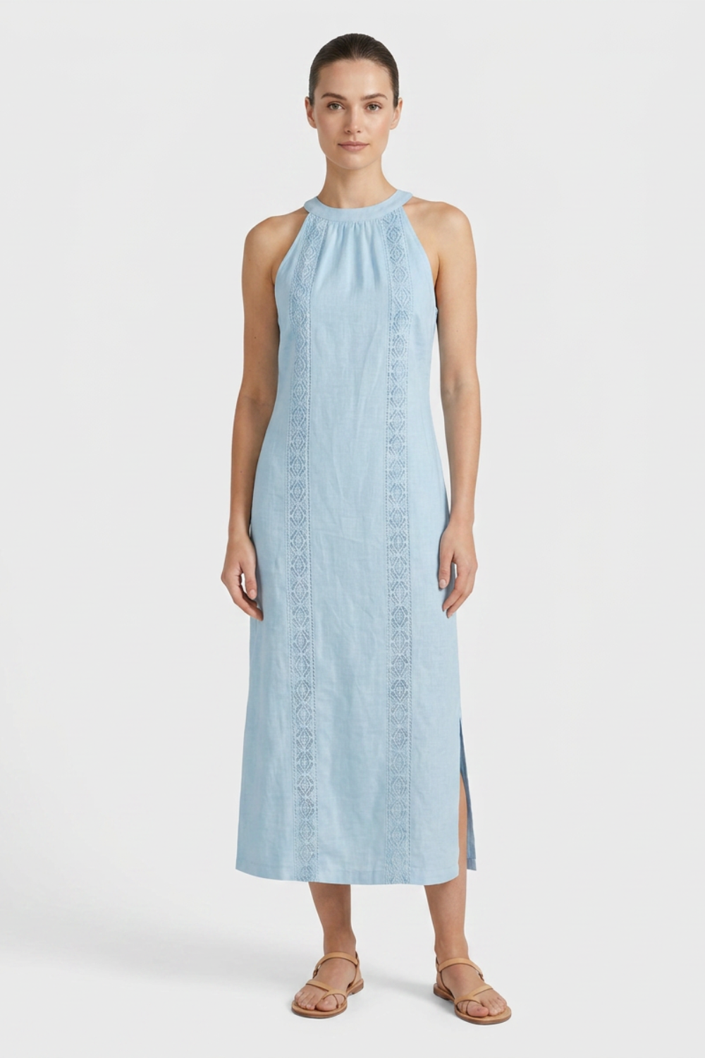 Women's Lace-Trim Linen Maxi | Slit