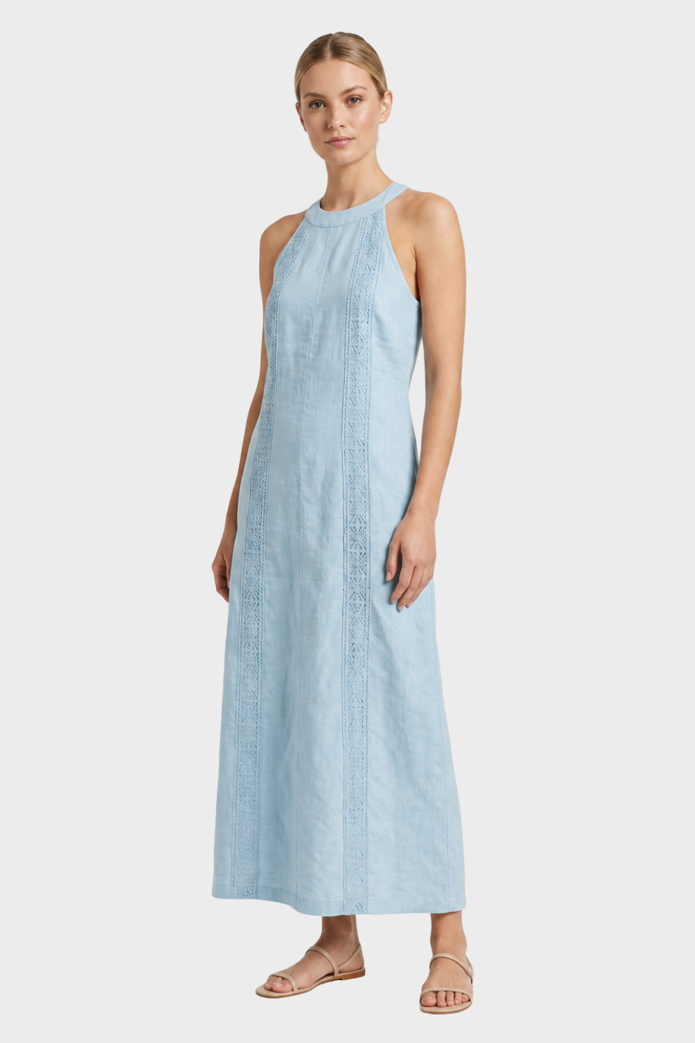 Women's Lace-Trim Linen Maxi | Slit