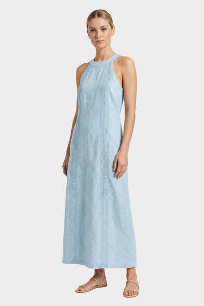 Women's Lace-Trim Linen Maxi | Slit
