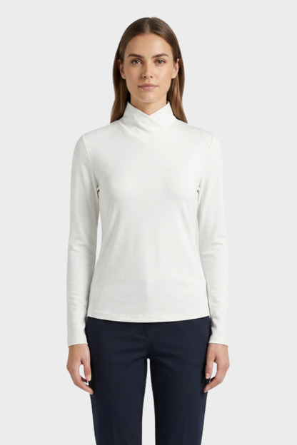 Women's Long Sleeve Top with Stand-up Collar and V-neck