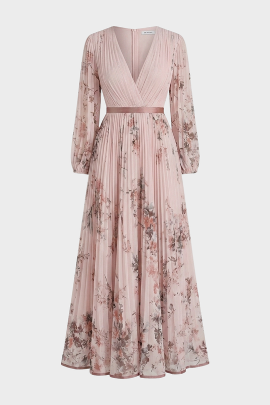 Women's Pleated Maxi Dress | V-Neck