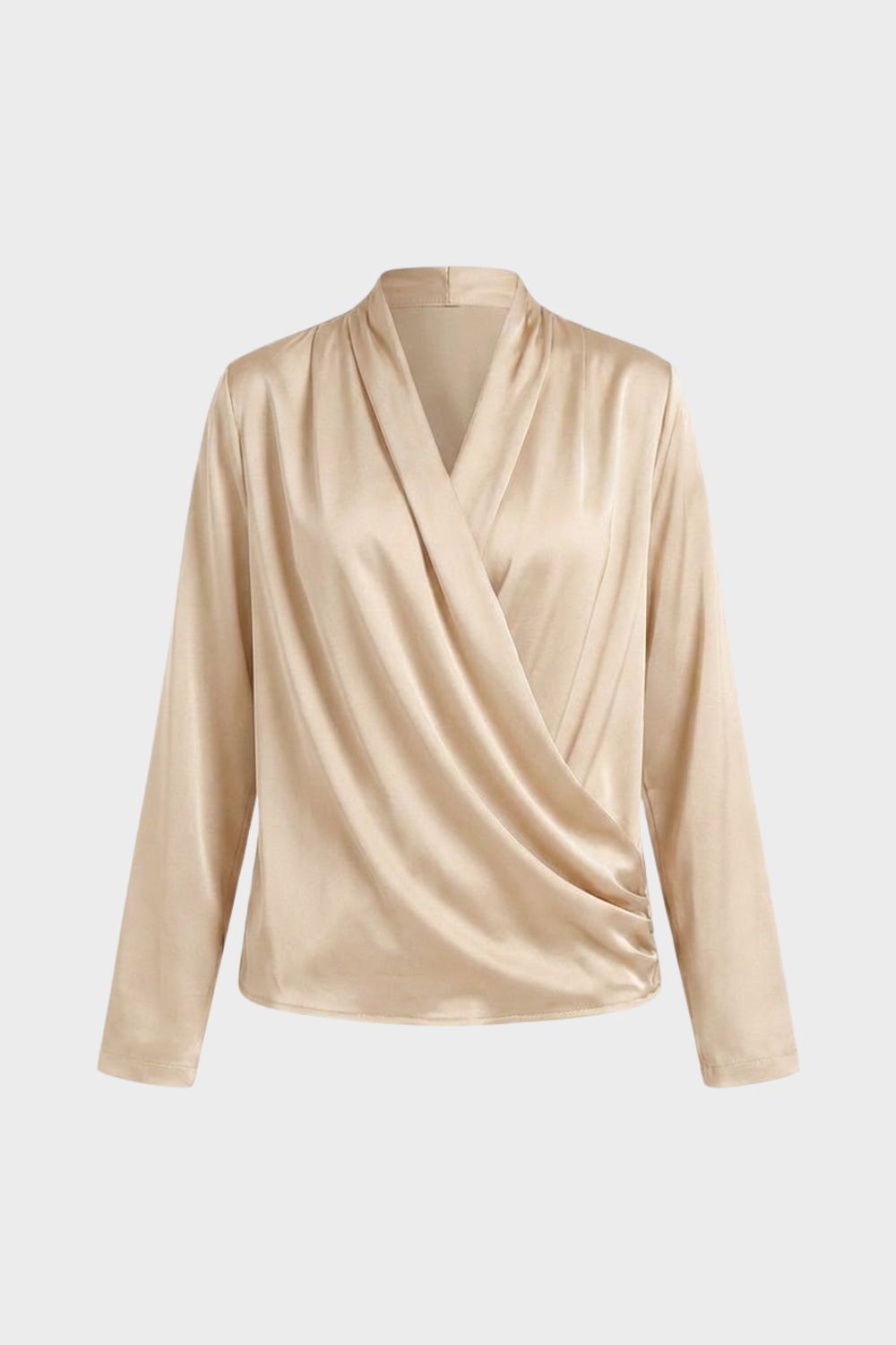 Women's Wrap Blouse with V-Neck and Long Sleeves
