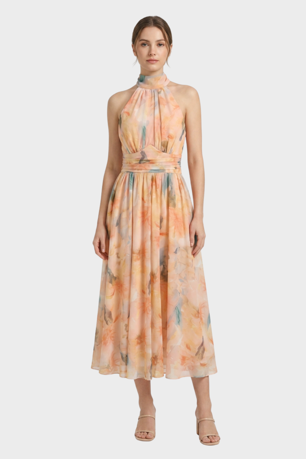 Women's Maxi Dress with Floral Pattern and Halter Neck