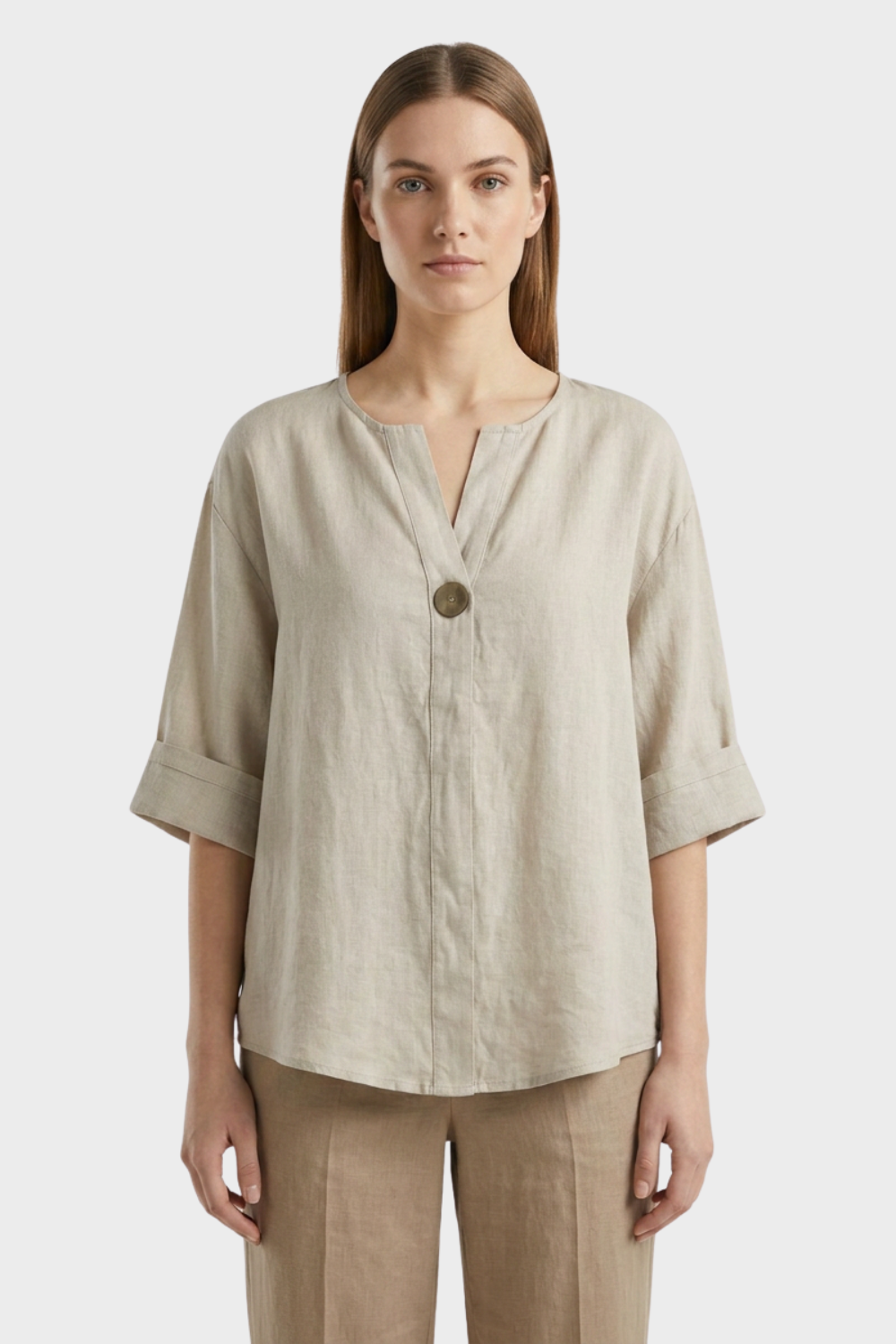 Women's Blouse with V-Neck and Button