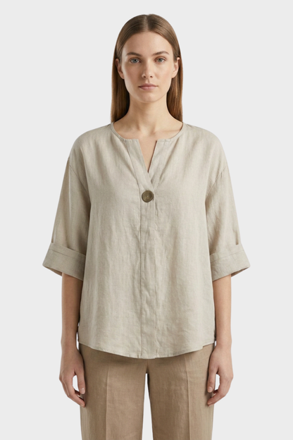Women's Blouse with V-Neck and Button