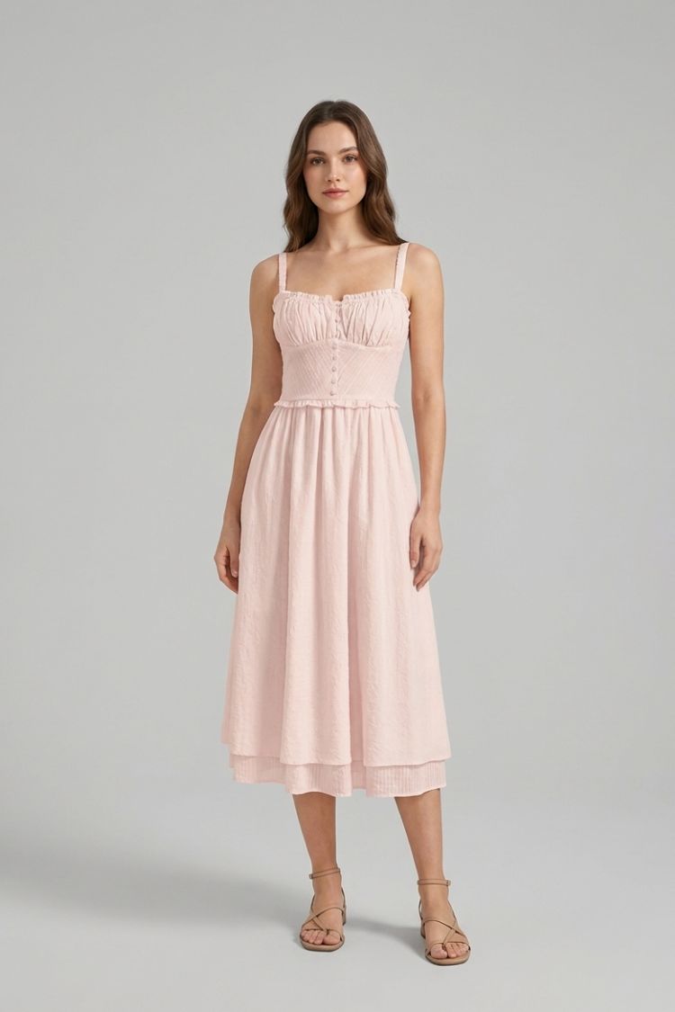 Summer Dress for Women Midi Dress with Straps and Gathering