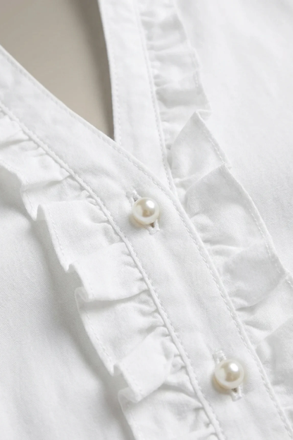 Women's Blouse with V-Neck and Button Placket