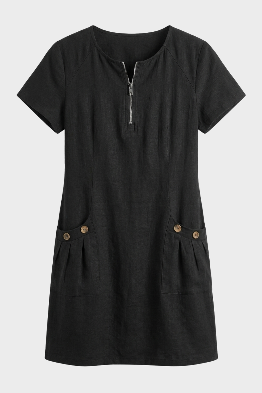 Women's Linen-Look Shift Dress | Zip Neck