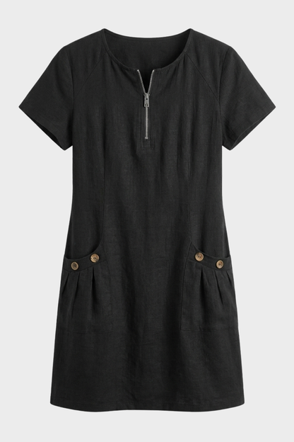 Women's Linen-Look Shift Dress | Zip Neck