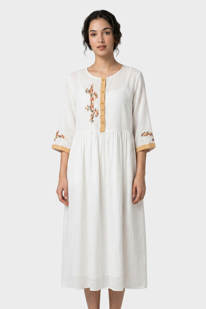 Women's Embroidered Midi Dress | Linen