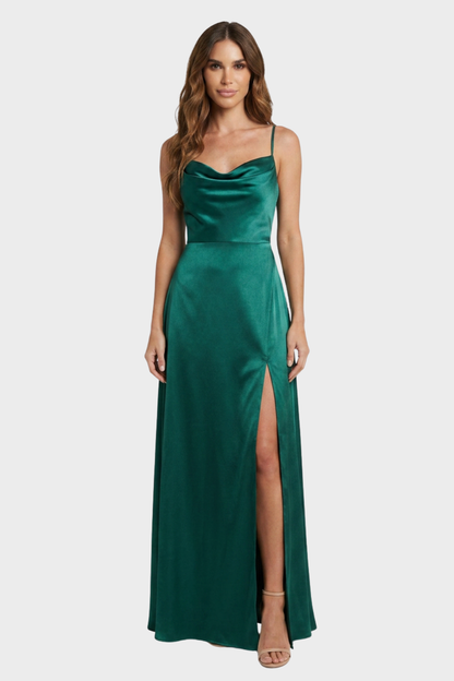 Women's Cowl-Neck Satin Maxi | Slit