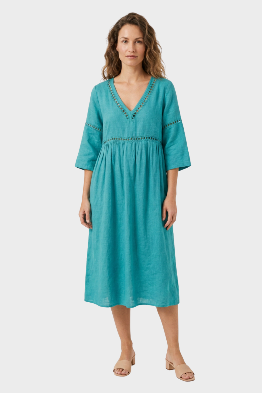 Women's Crochet-Trim Midi | V-Neck