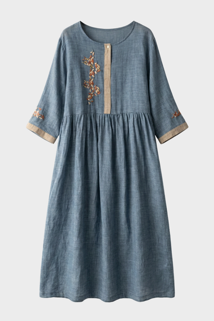 Women's Embroidered Midi Dress | Linen
