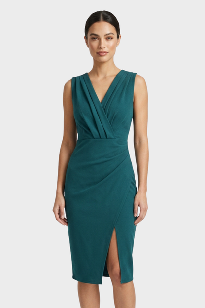 Fitted Dress for Women with V-Neck and Slit