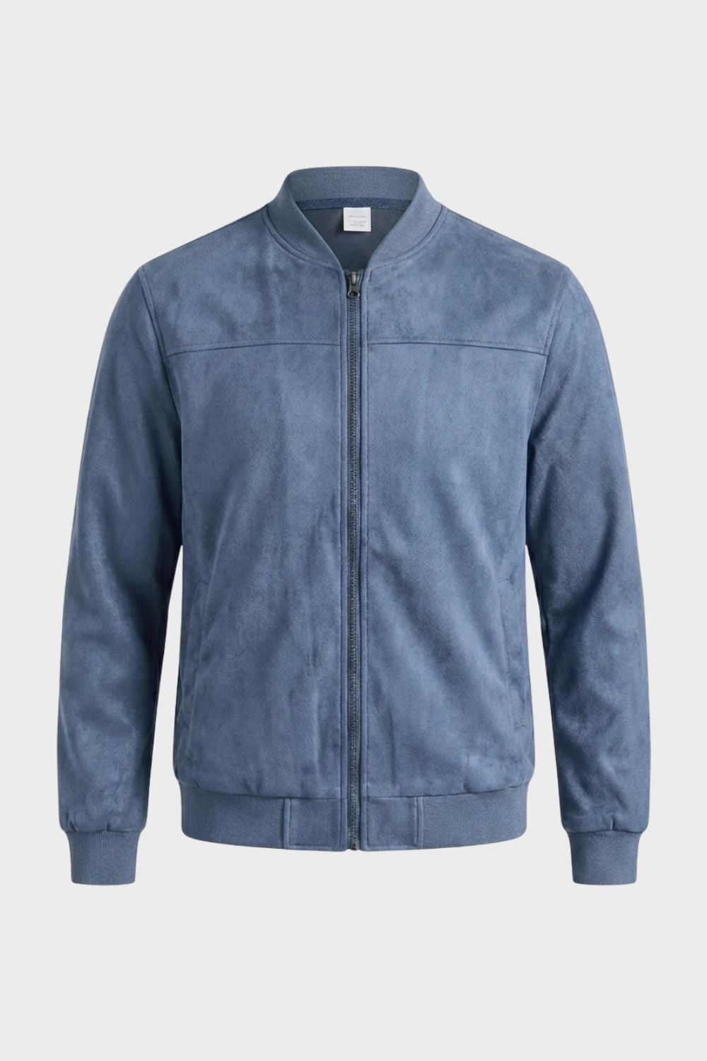 Men's Leather Jacket with Zip and Stand-Up Collar