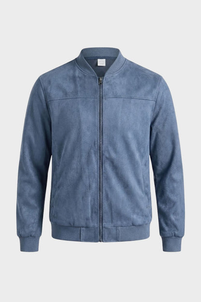 Men's Leather Jacket with Zip and Stand-Up Collar