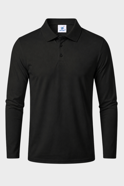 Men's Long Sleeve Polo Shirt with Button Placket