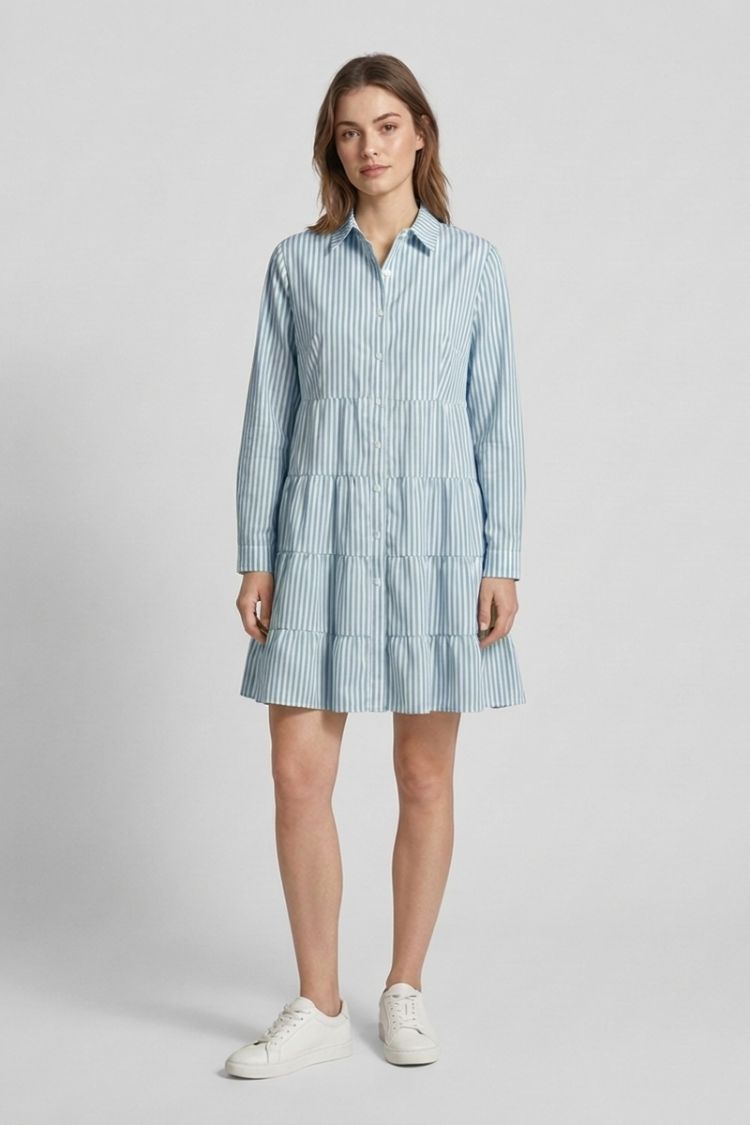 Women's Shirt Dress with Stripes and Button Placket