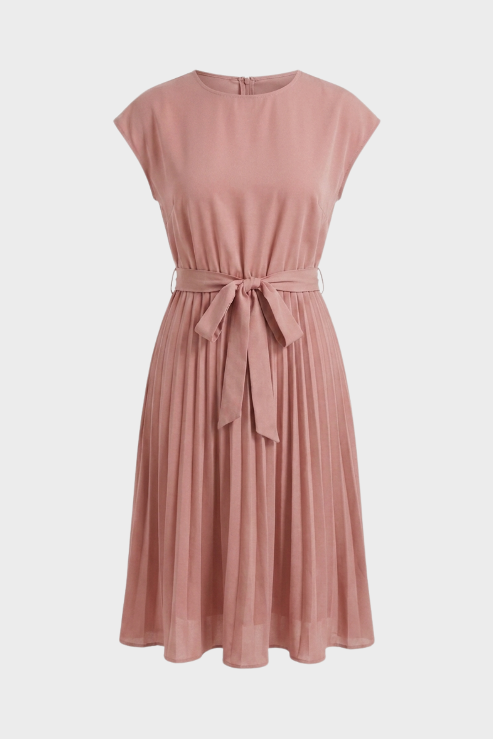 Midi Dress for Women with Pleated Skirt and Belt