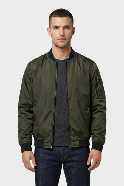 Men's Bomber Jacket with Zip and Stand-Up Collar