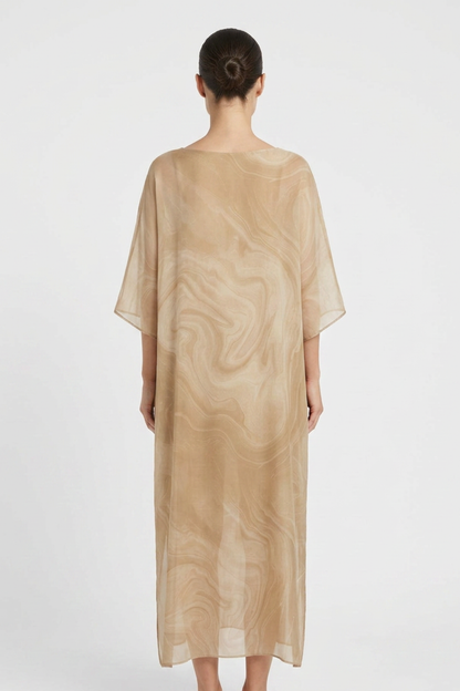 Maxi Dress for Women with Print and Short Sleeves