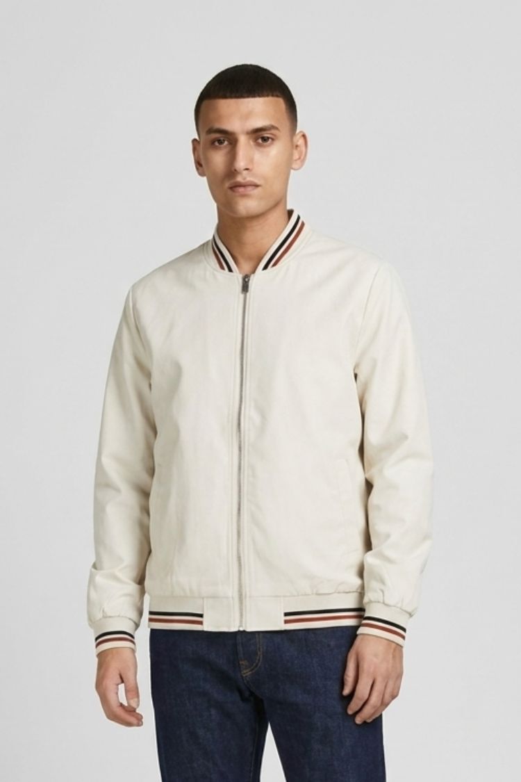 Men's Bomber Jacket with Zip and Stand-Up Collar