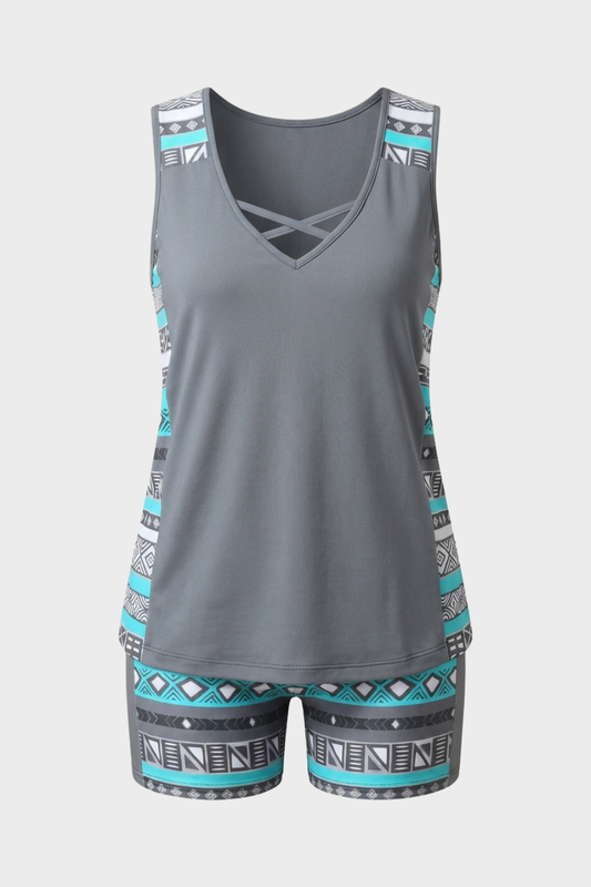 Women's Printed Tankini Swimsuit | V Neck