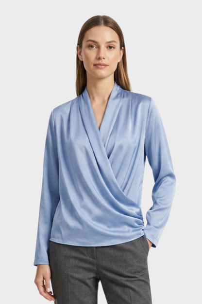 Women's Wrap Blouse with V-Neck and Long Sleeves